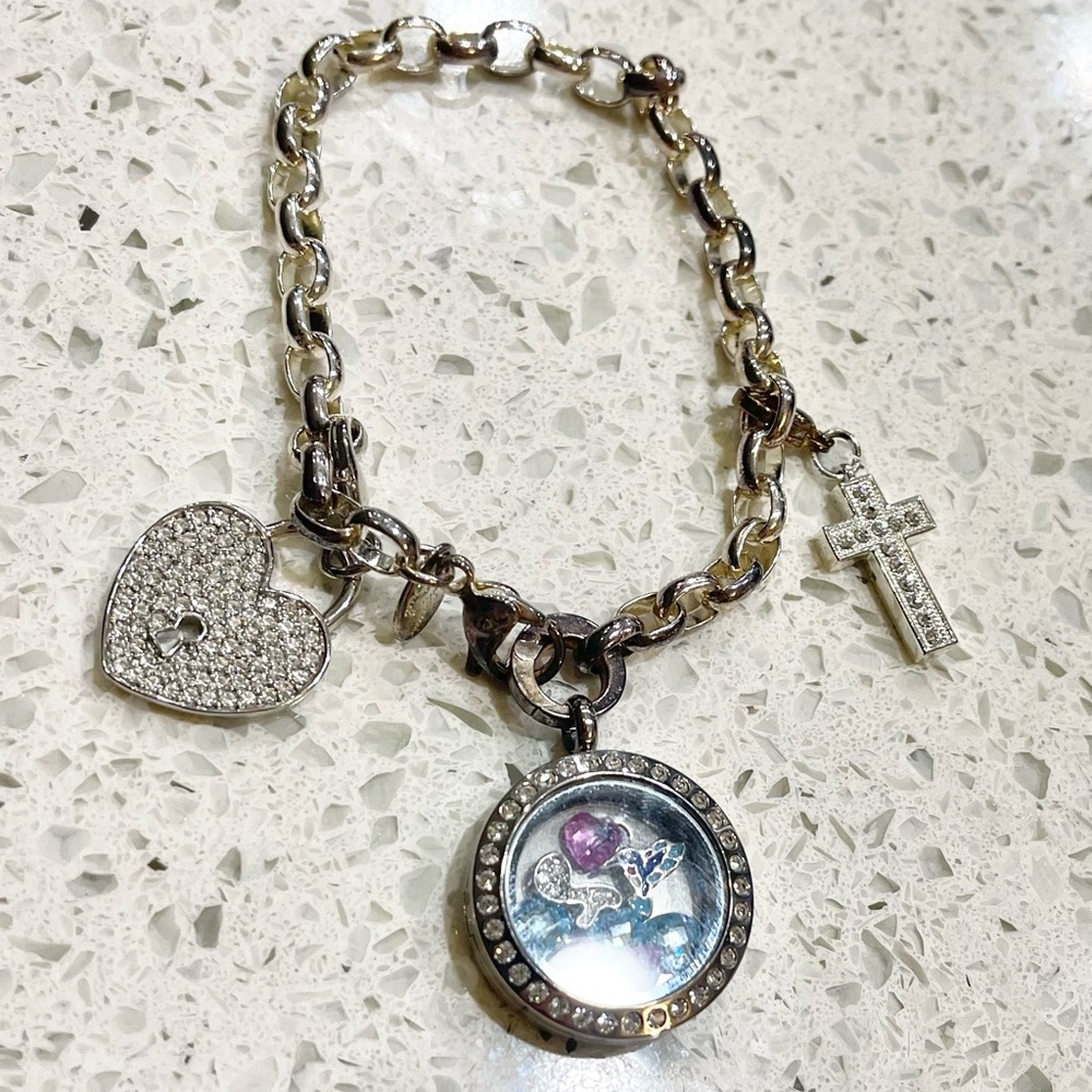 Origami Owl Silver Charm Bracelet with Case